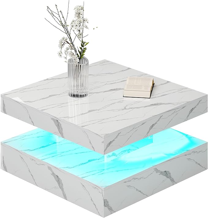 HedoAjim White Marble LED Coffee Table