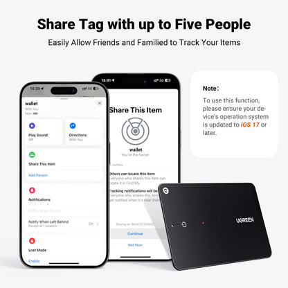 UGREEN FineTrack Slim Wallet Tracker, 1.7mm Ultra-Slim, Rechargeable Battery, Smart Finder Compatible with Apple Find My (iOS only), IP68 Waterproof, Bluetooth Card for Wallet, Passports, Luggage