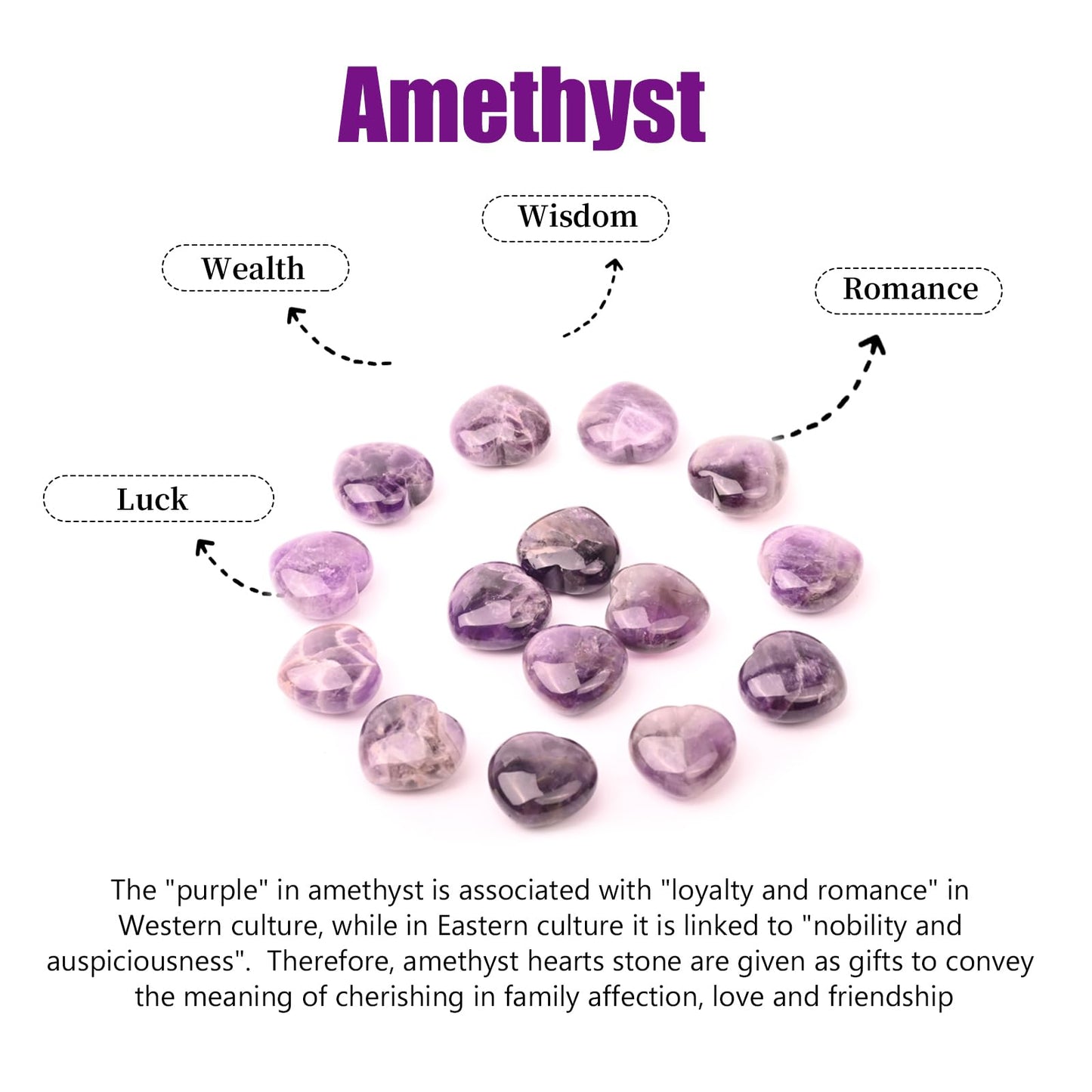 10 PCS Amethyst Heart Stone, 1 Inch Natural Healing Crystal Heart Love Crystals, Mini Cute Gemstone Amethyst for Women, Valentine's Day Gift