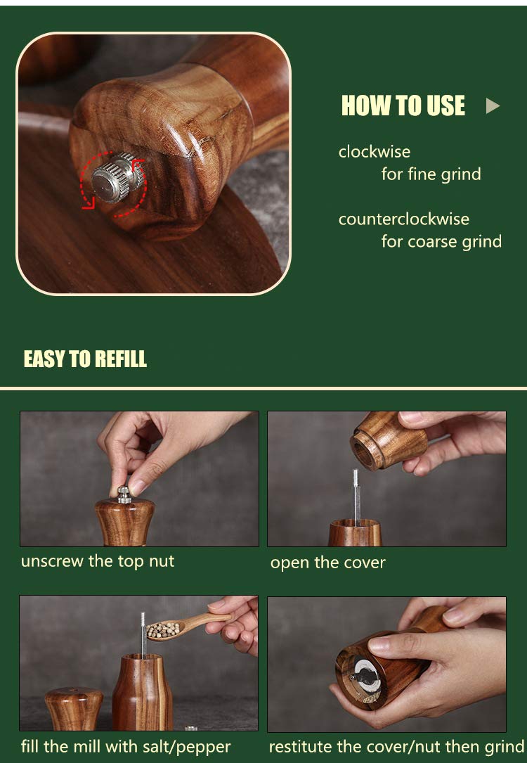 Gautsa Manual Acacia Wood Salt and Pepper Grinder Set with Tray
