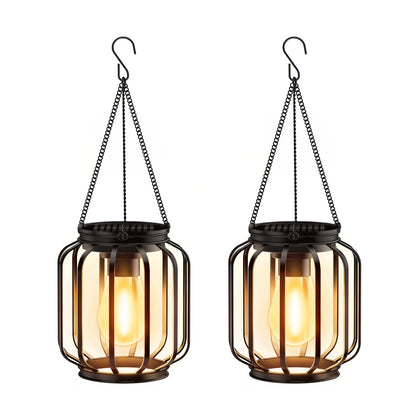 Solar Hanging Lanterns Outdoor: 2 Pack Metal Solar Hanging Lights with Hook, Bright - Warm Waterproof LED Lanterns for Outside, Classic Decorative Solar-Powered Light for Yard Garden Patio Porch Decor