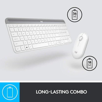 Logitech MK470 Slim Wireless Keyboard & Mouse Combo for Windows, 2.4GHz USB Unifying USB-Receiver, Low Profile, Whisper-Quiet, Long Battery Life, Optical Mouse, PC/Laptop, QWERTY UK Layout - White