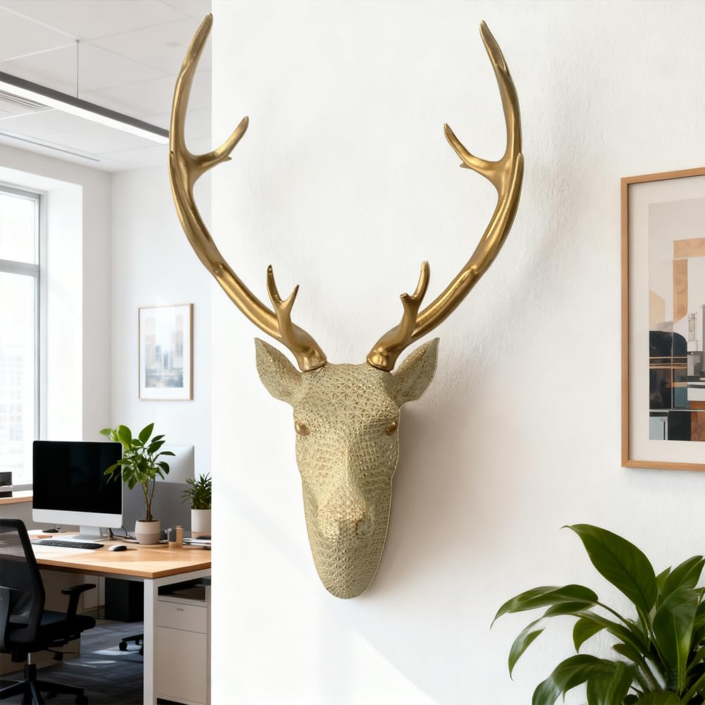 Mingzhang Deer Head Wall Decor Resin Animal Head Wall Sculpture Hanging Decoration for Home Bedroom Kitchen Bathroom Farmhouse Christmas Decor 15.7 Inch Deer Head Wall Mount
