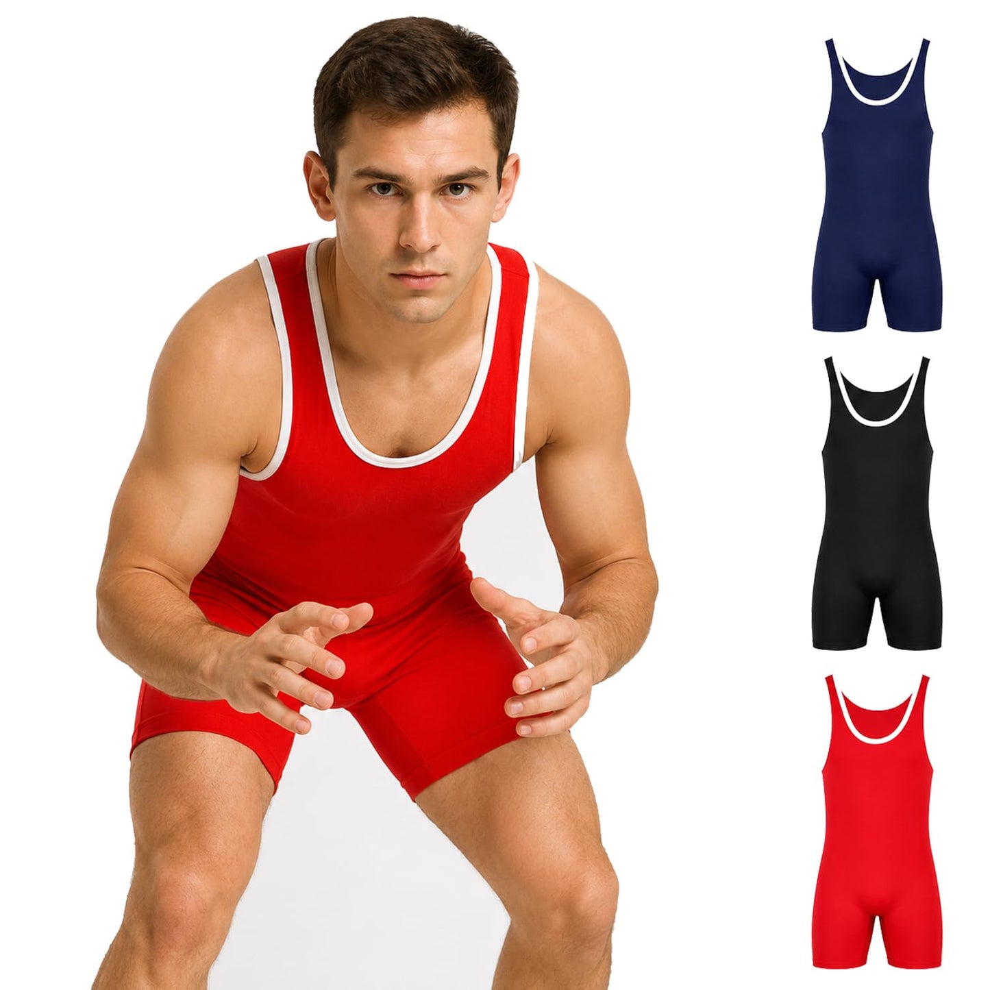 2BOLD Wrestling Singlets For Men (Red, Small, Simple)