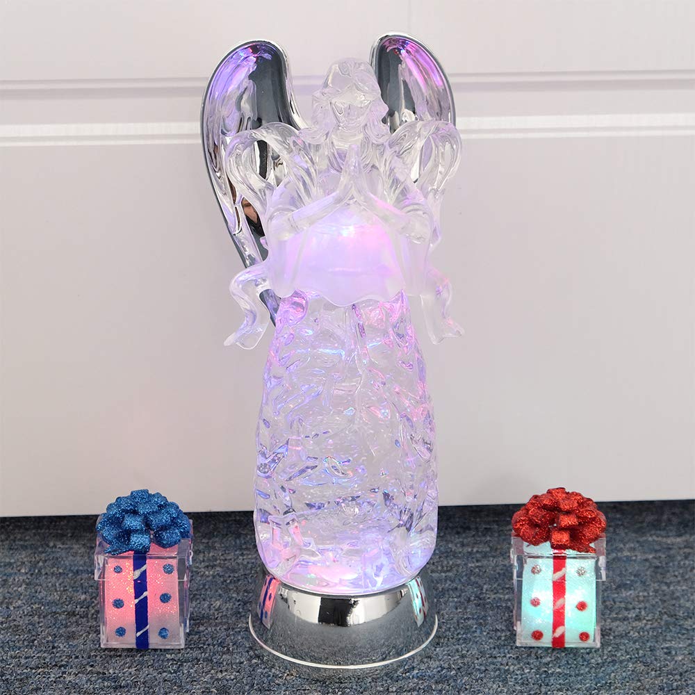 Wondise Color Changing Angel Lighted Snow Globe Water Lamp with 6 Hour Timer, 11 Inches LED Angel Lights Battery Operated Swirling Glitter Christmas Home Decor(Angel Praying Figurine)