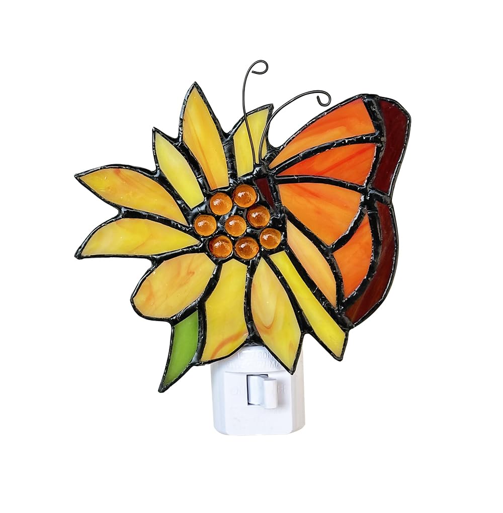 DUONAYU Stained Glass Butterfly Night Light.Butterfly Night Light Bedroom Bed Light Gifts from Nature,Nature Night Light.DYM1001 (Flower Butterfly)