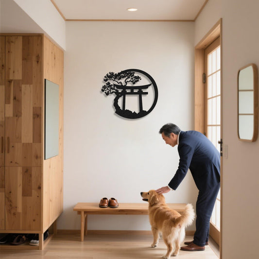 Unimart Japanese Metal Wall Decor Art Japanese Decoration Torii Gate Asian Metal Wall Decor for Living Room Dining Room Fence Kitchen Indoor Outdoor Black, 18.5x16.2 inch