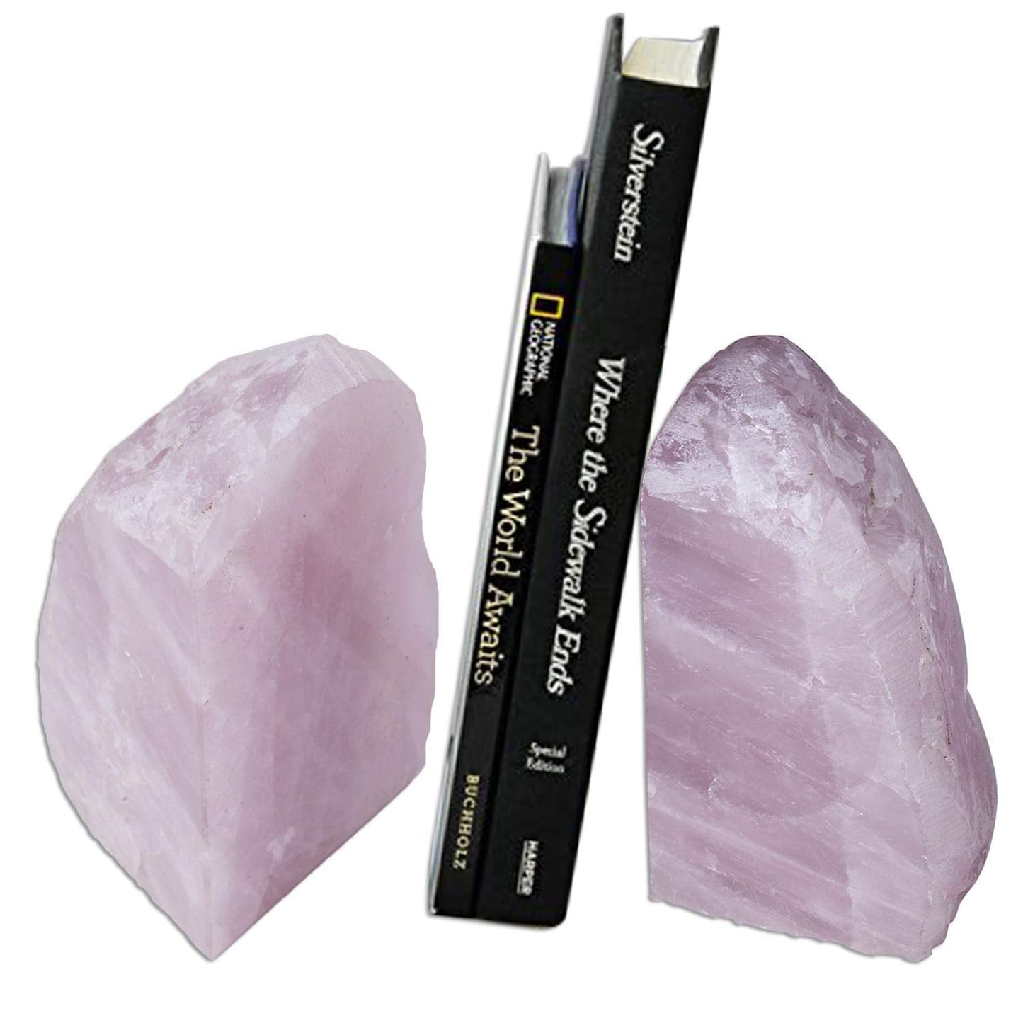 AMOYSTONE Natural Agate Bookends 2-3 lbs & Rose Quartz Book Ends 3-4 lbs for Home Office
