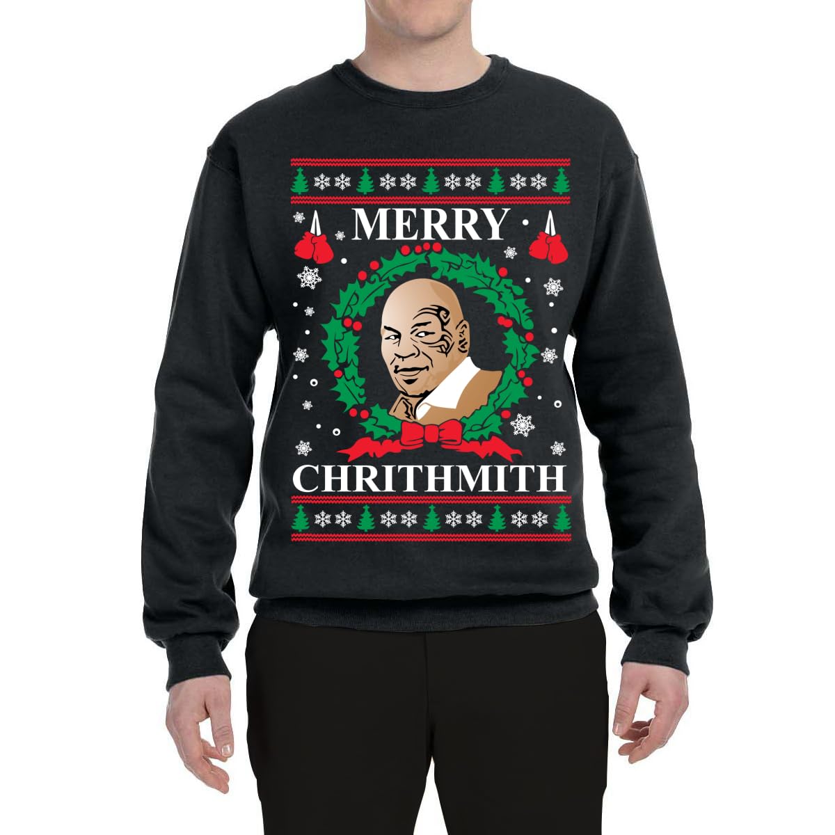 Wild Bobby Merry Chrithmith Ugly Christmas Sweater Unisex Crewneck Graphic Sweatshirt, Black, Small