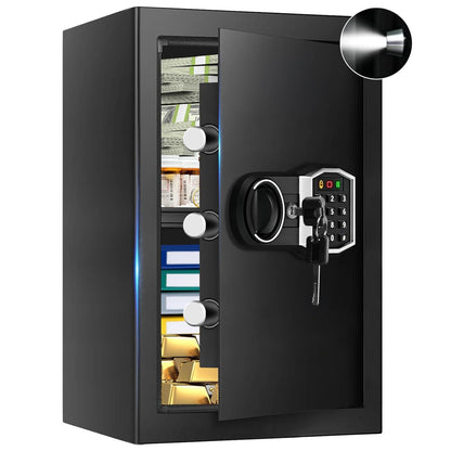 3.4 Cub Large Safes for Home, Security Fire Safe Box with Spare Keys, Alarm System, Digital Keypad and Removable Shelf, Anti-Theft Fireproof and Waterproof Safe Home for Document Medicine Valuables