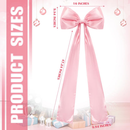 Daifunli 20 x 47 Inches Extra Large Pink Satin Bows for Coquette Room Decor Giant Bow Birthday Party Decorations for Home Wall Valentine's Spring Wedding Baby Shower Party Decor