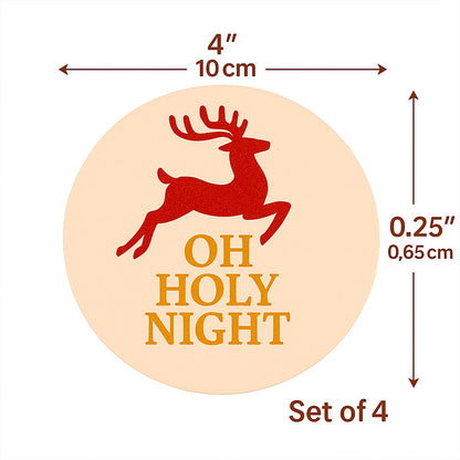 Christmas Ceramic Coasters Set of 4,“Oh Holy Night” Reindeer Absorbent Stone Drink Coasters with Non-Slip Cork Backing for Coffee Table, Holiday Party, Winter Home & Kitchen Decor