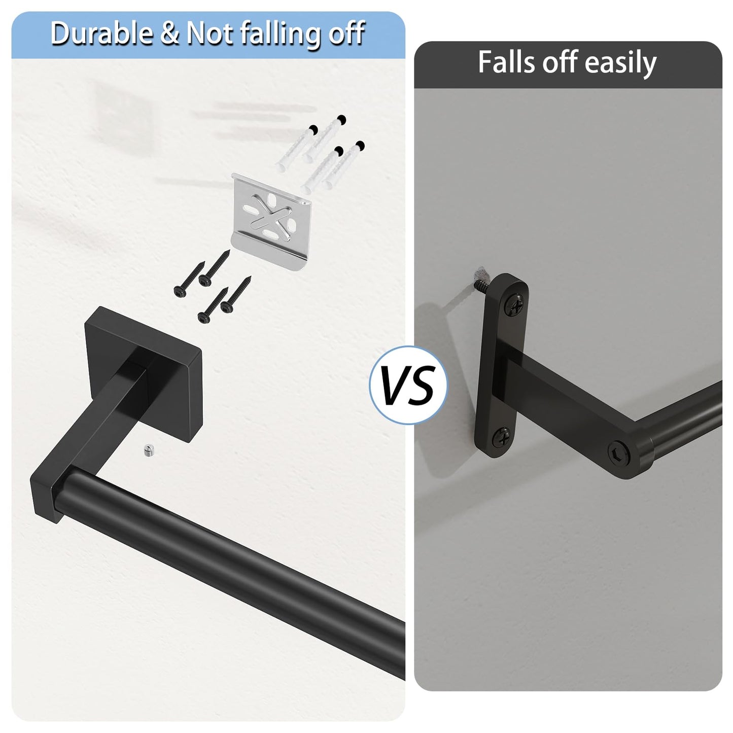 MKO Towel Bar for Bathroom, 24" Hand Towel Holder Rod with Metal, Black Towel Racks for Bathroom Hanger Wall Mounted for Home Essentials, 2 Pack
