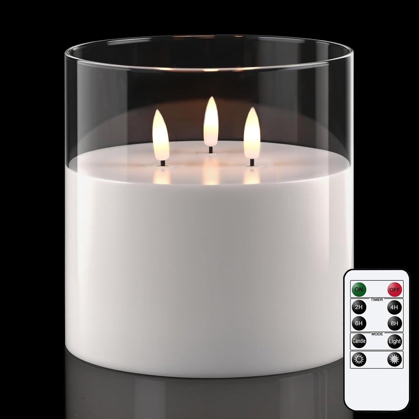 GenSwin Glass Flameless Candles Flickering with 3 Wicks and Remote Timer, 1 Pcs Clear LED Candles Battery Operated, Large Glass Candle for Halloween Christmas Home Decor(D6” x H6”)