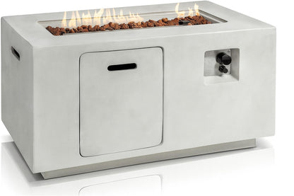 SereneLife Concrete Outdoor Propane Fire Pit Table, 50,000 BTU Square Gas Fire Table with Adjustable Flame, Lava Rocks, Weather-Resistant Design, and Protective Cover for Patio, Deck, or Backyard