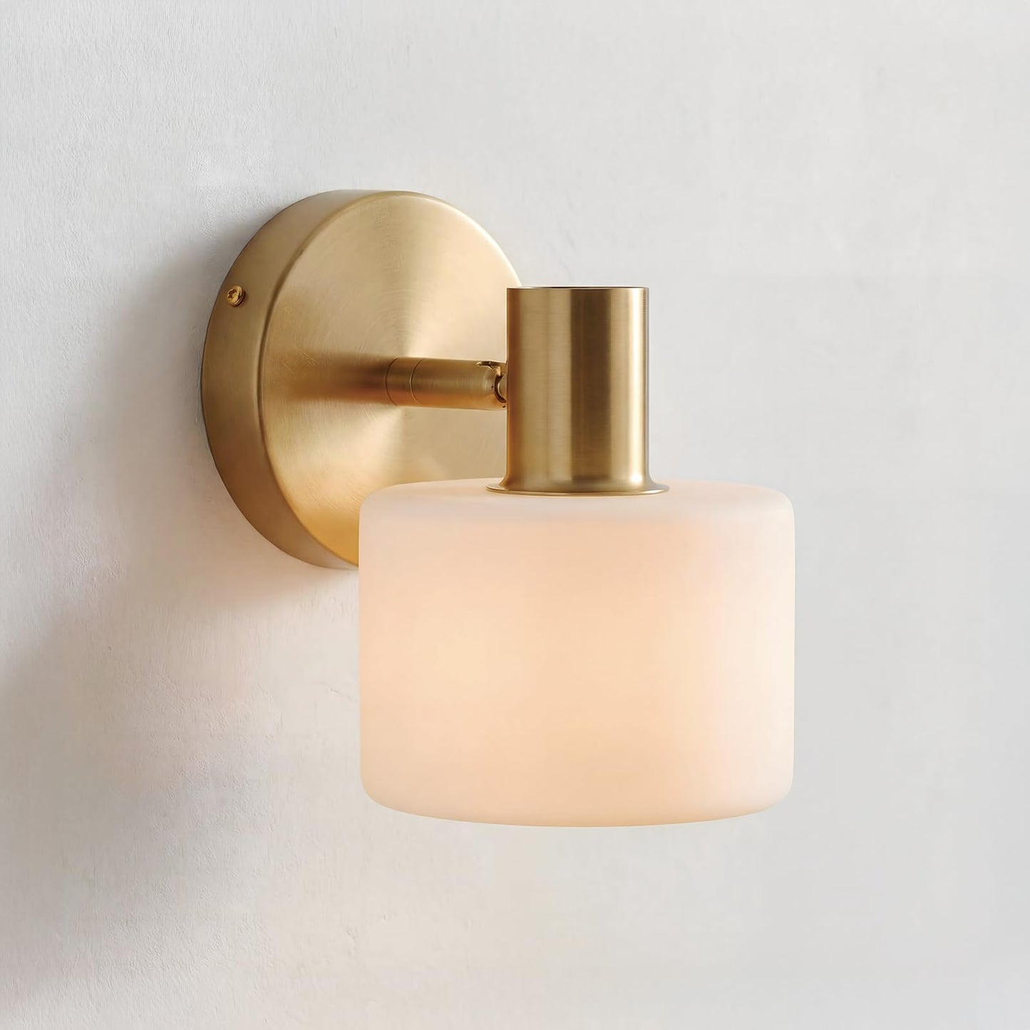 CKENSU White Ceramic Wall Sconce, 5" Modern Wall Mount Light with Brass Finsh Plated, Small Wall Lamp for Bedroom, Living Room, Porch, Kitchen