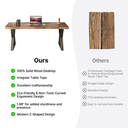 SXXjiaju Solid Wood Desk 55 inches, Home Office Computer Desk Wooden Rustic Writing Desk Metal Modern Simple Design Executive Real Wood Desk(Rustic Brown)