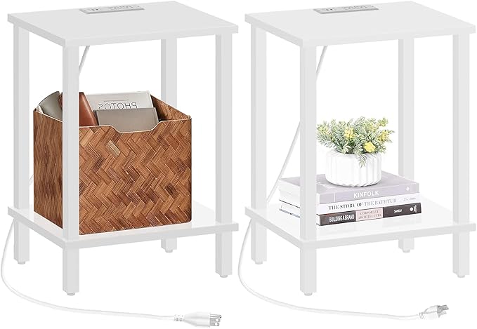 TUTOTAK End Table with Charging Station, Small Side Table with Outlets
