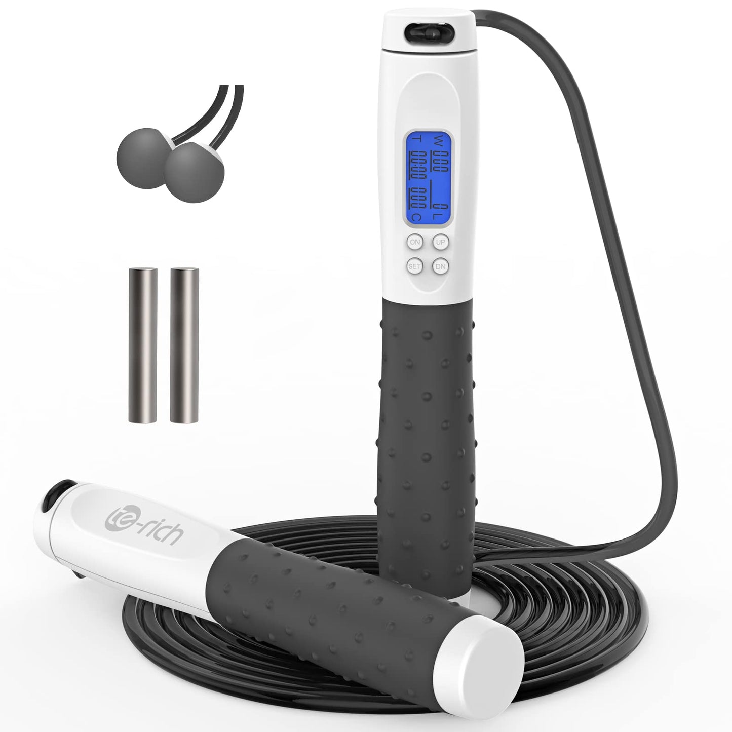 Te-Rich Jump Rope, Weighted Jump Rope for Fitness, Skipping Rope with Counter - Heavy Handles, Adjustable Length - Cordless Jumping Rope for Men Women Kids Fitness Exercise Training