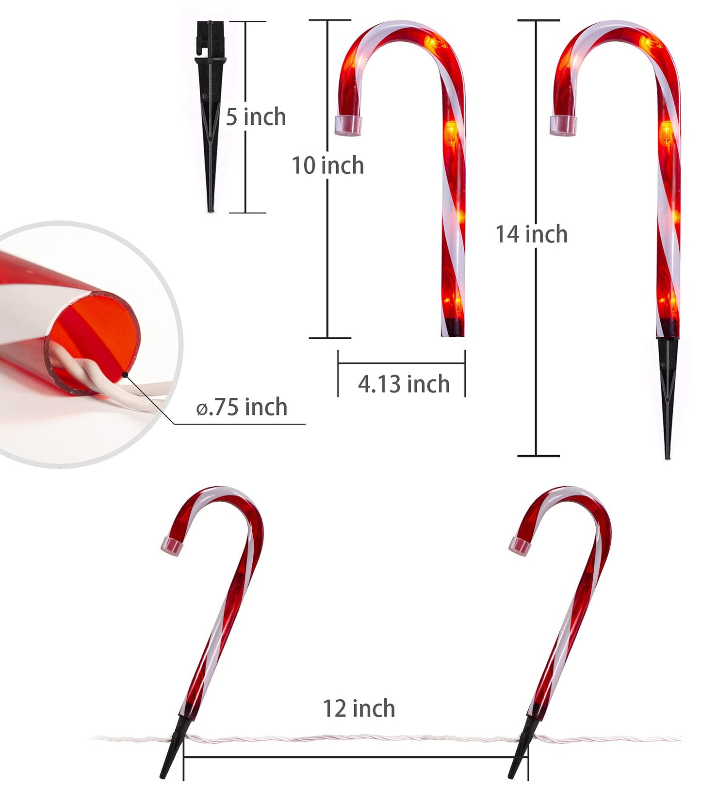 Candy Cane Christmas Lights Outdoor, 10 inch Lighted Candy Cane Yard Lights with Set of 10 Candy Canes Outdoor Walkway Christmas Lights Pathway Lawn Yard Decorations