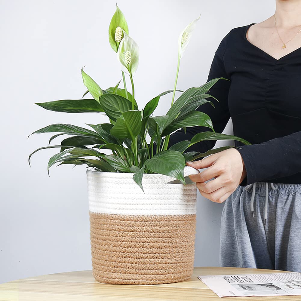 tenn well 20cm Plant Pot with Liner, Cotton Indoor Planter Woven Storage Basket for Indoor Plants Flower Pot and Home Decoration (20cm X 20cm)