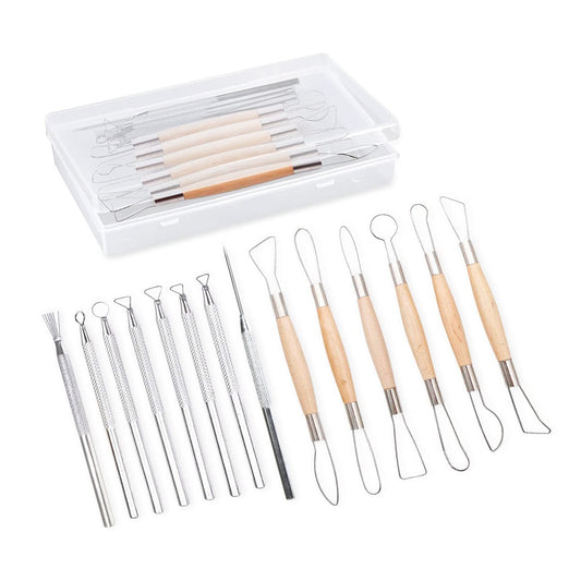 14PCS Ceramic Pottery Clay Ribbon Sculpting Tool Kit with Feather Wire Texture and Needle Detail Tools for Carving,Modeling,by Augernis