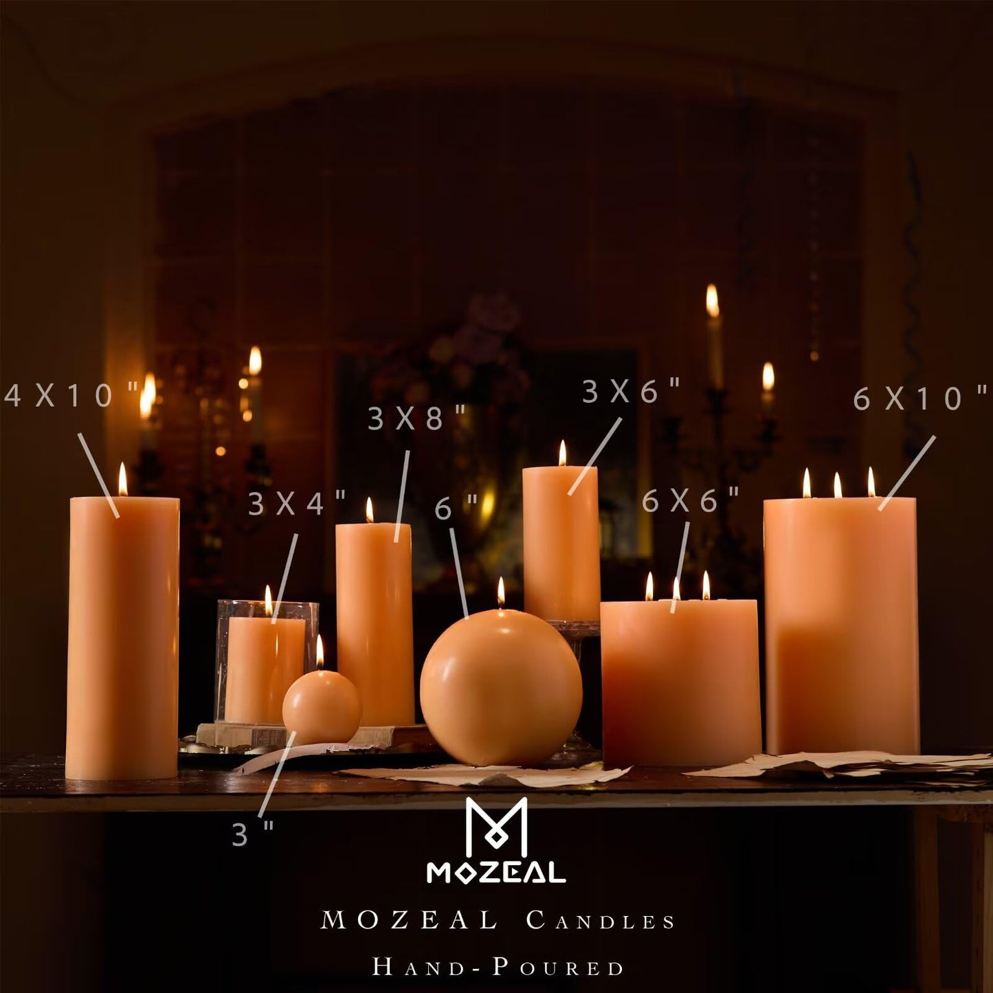 MOZEAL Hand-Poured, 6 Inch Peach Fuzz Large Round Ball Candles - Elegant Peach Fuzz Round Pillar Candles, Dripless, Unscented, Smokeless, Ideal for Summer Parties.