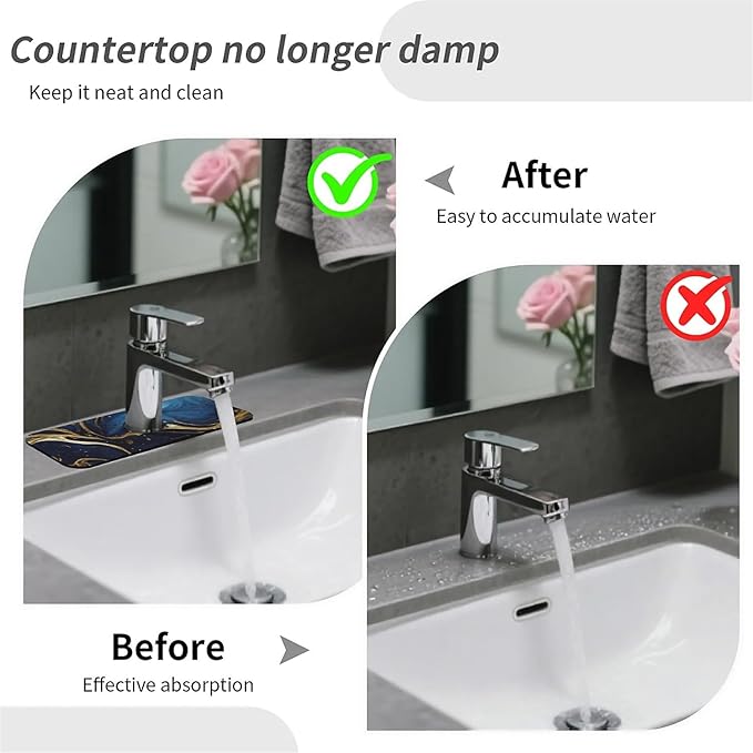 Kitchen Sink Splash Guard，Blue and gold marble texture Faucet Mat Sink