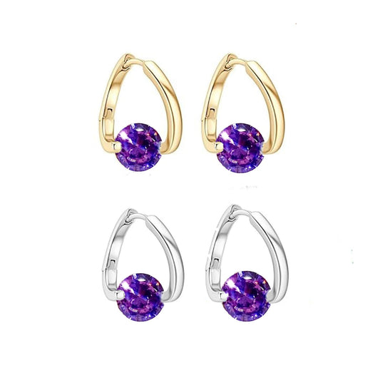 Lymphatic Drainage Earrings for Women Lymphatic Activity Hoop Earrings Magnetotherapy Germanium Earrings Sparkle CZ Hoop Earrings (Purple)