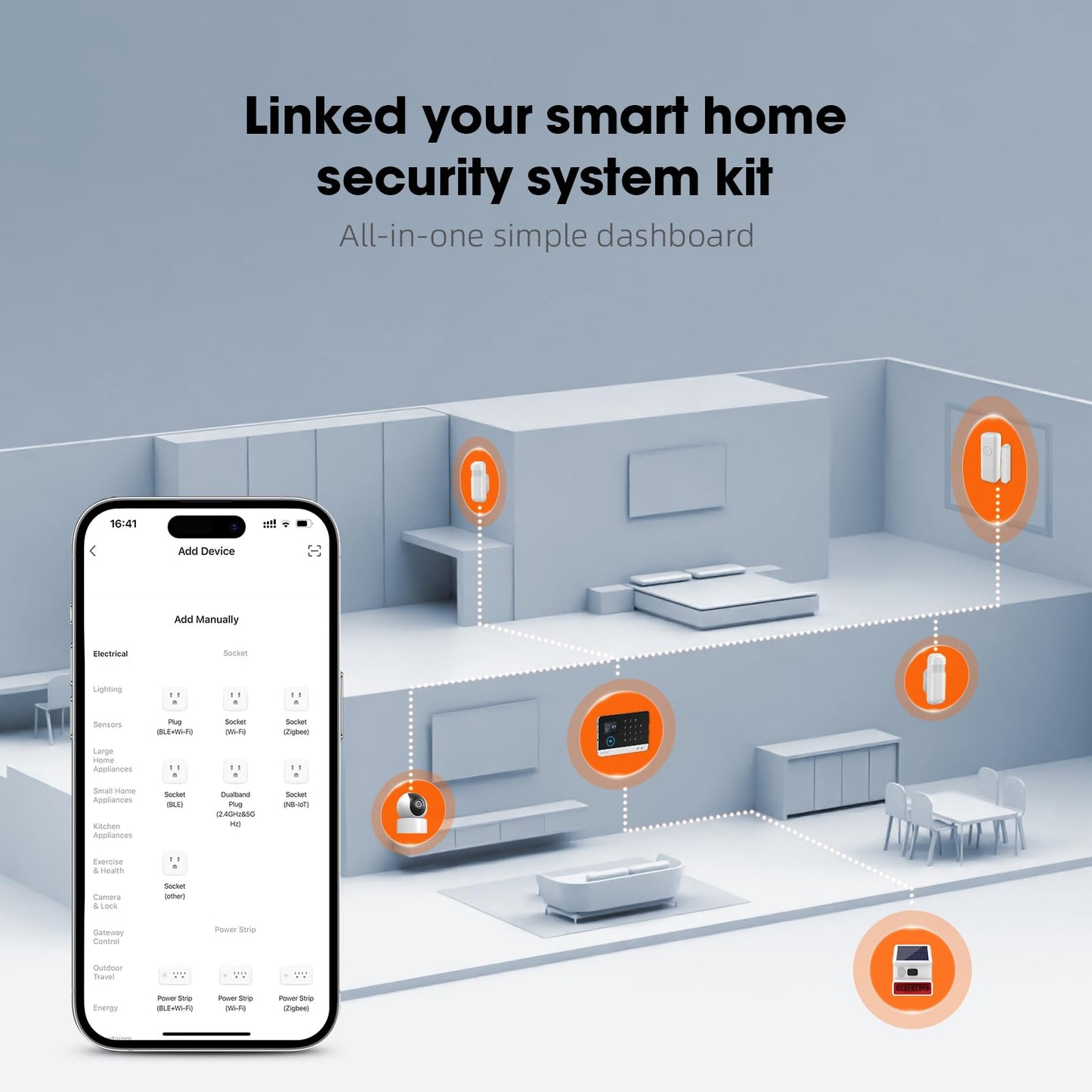 Wireless WiFi Smart Home Security DIY Alarm System with Motion Detector,Notifications with app,Door/Window Sensor, Siren,Compatible with Alexa,NO Monthly Fees (LW-103)