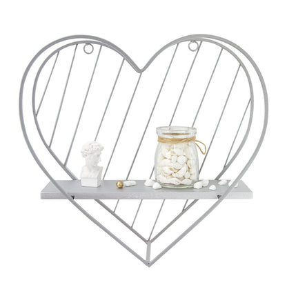 Afuly Wall Shelf Metal Grey Floating Shelves Heart Design Small Shelf Storage Rack Modern Romantic Farmhouse Style Cute Fancy Unique Nursery Room Bathroom Bedroom Wall Decor