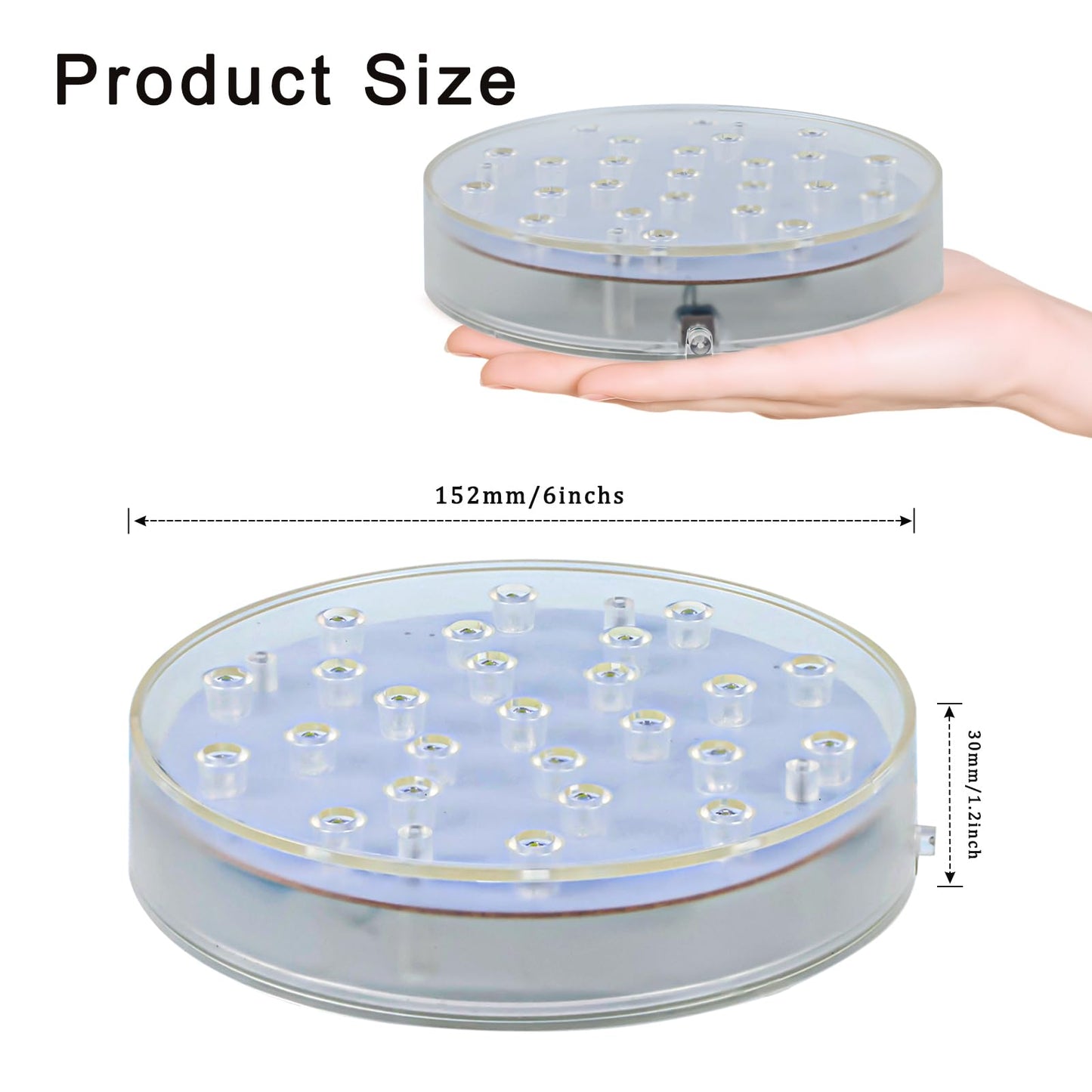 LARDUX Led Light Base - 6 Inch Round Display Pedestal Light Stand Plate Flat for 3D Crystal Cube Glass Art Acrylic Statues - USB Charge or Battery Powered