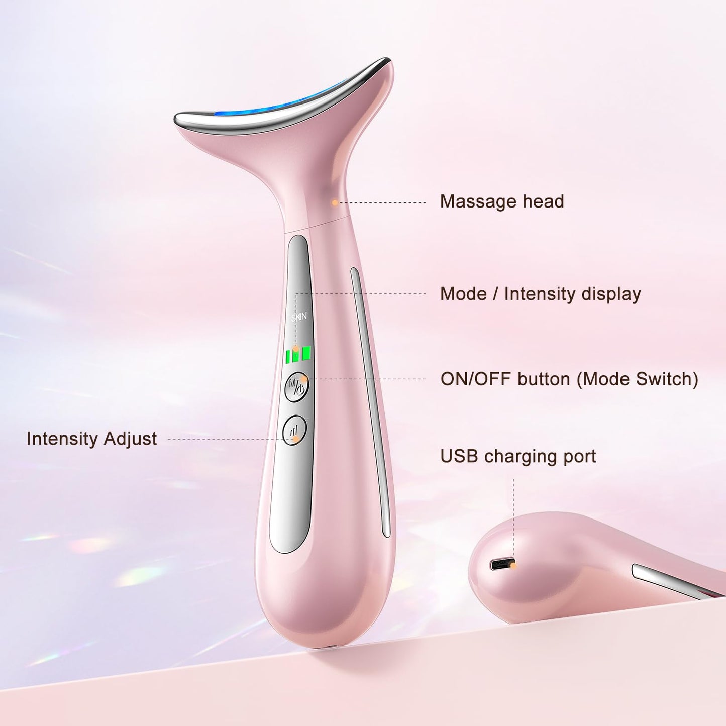 Facial and Neck Massager for Face, Neck - Skin Lifting & Firming - Wrinkle & Dark Circle Reducer - at Home Skin Care Face Sculpting Tool and Neck Massager-Pastel Pink