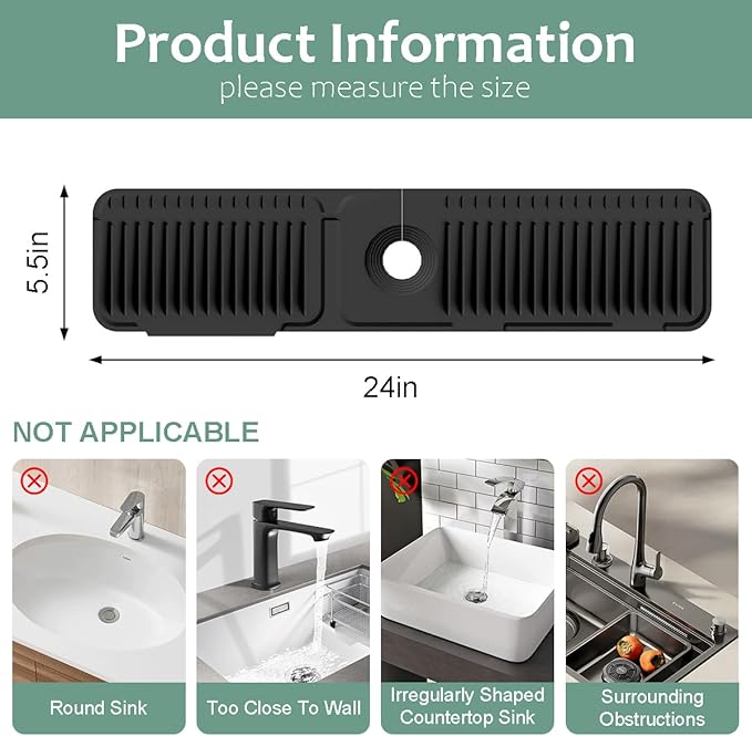 24 Inch Faucet Mat for Kitchen Sink Silicone Folding Faucet Mat for Bathroom