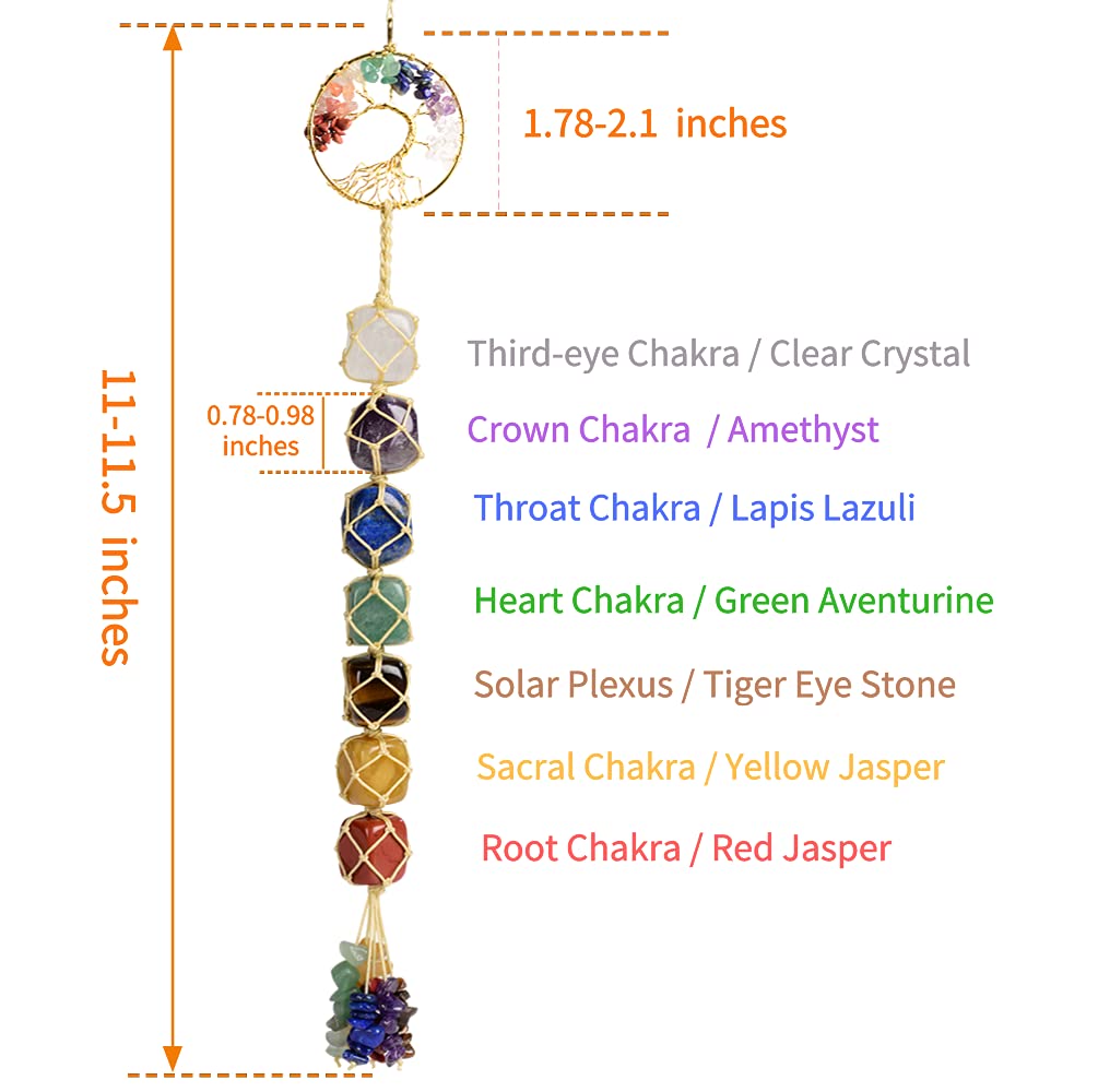 Handmade Gemstones Healing Feng Shui Crystals Window Car Decorations Hanging Ornament for Home Decor Party Decor（Tree-KhakiThread）