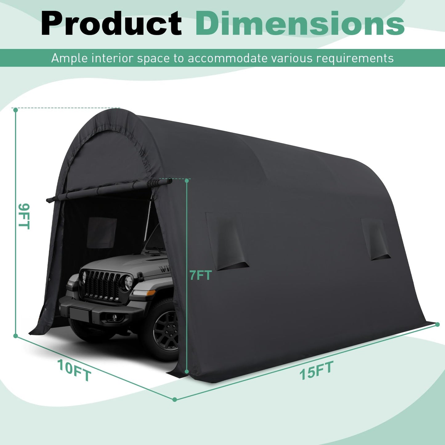 COBIZI Carport 10x15 Heavy Duty Portable Garage Storage Shelter Shed with All-Steel Metal Frame & Vents, Anti-Snow Waterproof Round Style Outdoor Storage Shed for Car, Truck, Boat, Patio Furniture