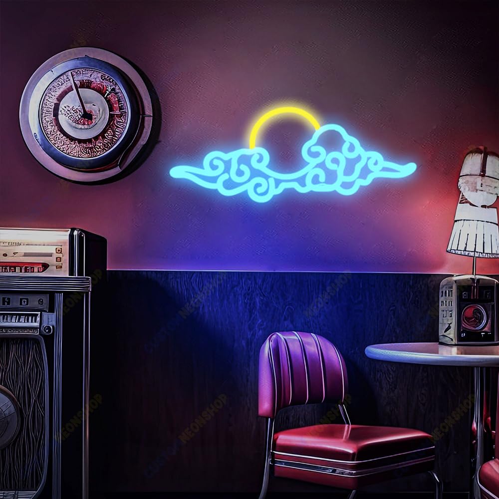 Sunset Sunrise Neon Sign Dimmable anime cloud Led Signs for Wall Decor Room Decor Bedroom Anime-themed for Men cave Office Bar Birthday Party Christmas(Ice Blue Orange)