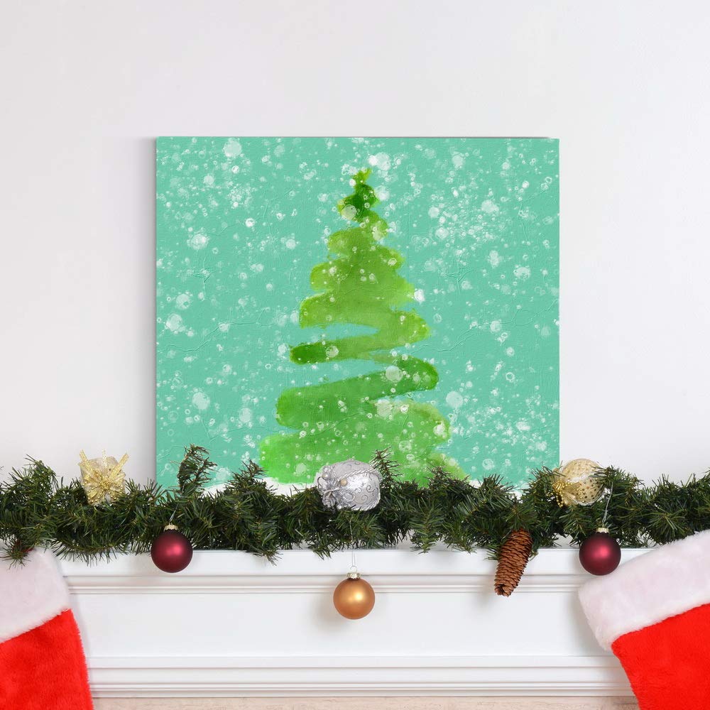 Renditions Gallery Abstract Christmas Tree Wall Art, Cute Winter Artwork, Festive Green Holiday Decor, Premium Gallery Wrapped Canvas, Ready to Hang, 16 in H x 16 in W, Made in America