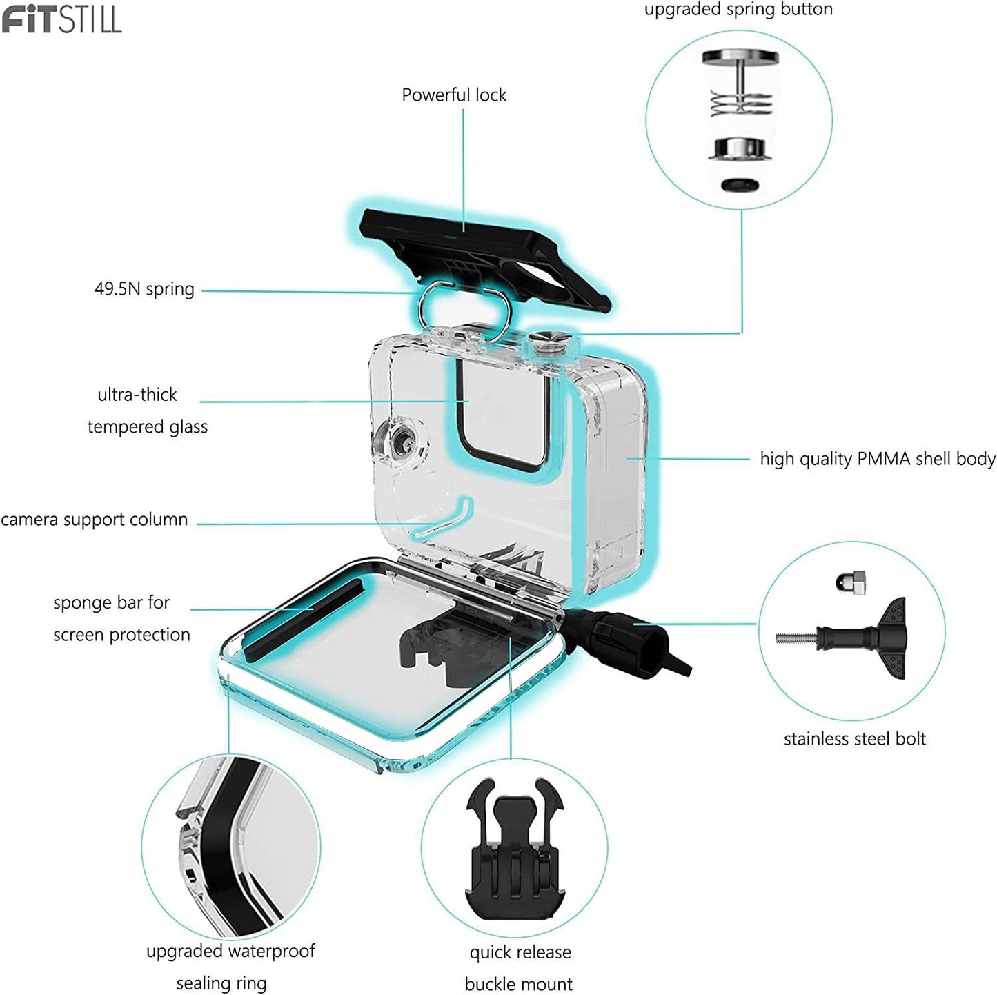 FitStill 148FT/45M Waterproof Housing for Go Pro Hero 2018/7/6/5 Black,Protective Underwater Dive Case Shell with Bracket for Go Pro Hero7 Hero6 Hero5 Black Action Camera Accessories