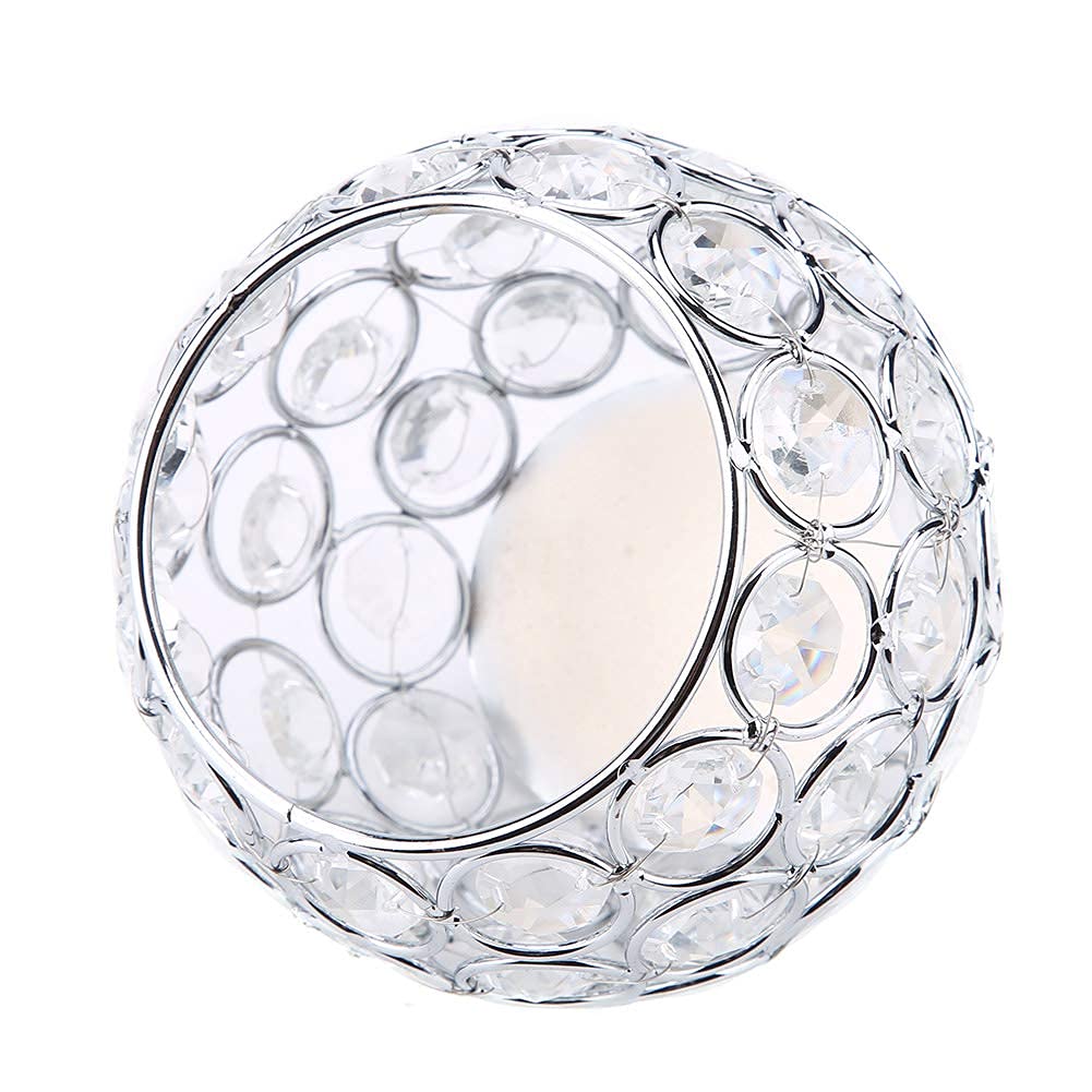 Crystal Candle Holder Votive Tealight Candle Holders for Wedding Home Table Decor 10x10x9cm/ 3.9x3.9x3.5in (Silver)