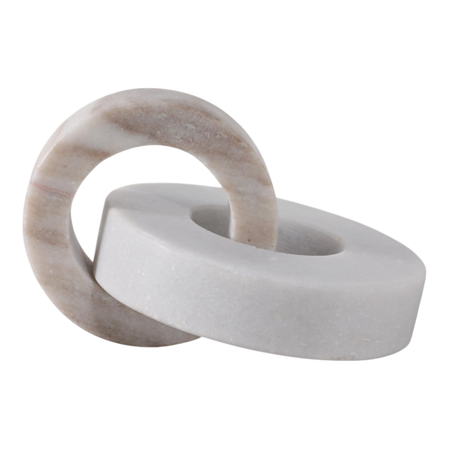 Home Decor and Bathroom Decor Marble Double Ring - Modern Shelf Sculpture and Office Accents for Room Styling - Coffee Table Ornaments and Living Room Decor Statues Design - 6", White & Beige