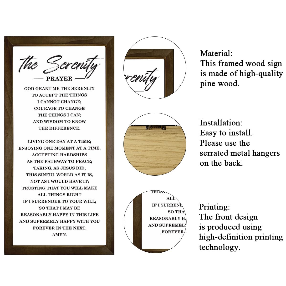 Christian Wall Decoration, Motivational Decor Signs, Farmhouse Wood Framed Sign 15×7.5×0.3 inches, Religious Home Decor, Church Room Wall Art, The Serenity Prayer Sign