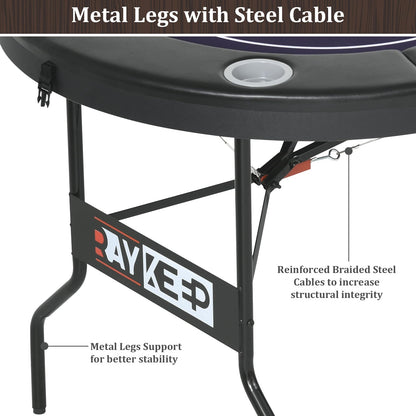 RAYKEEP 71 Inch Poker Table Foldable, 8 Player Folding Poker Tables w/Collapsible Legs, Casino Grade Felt, Padded Rails and Cup Holders, Portable Poker Table for Texas Holdem Poker and Blackjack