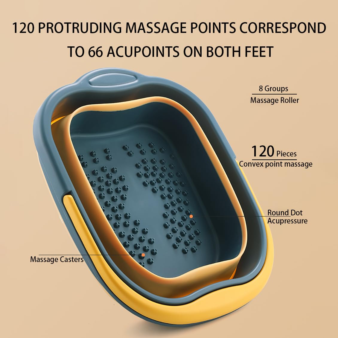 Collapsible Foot Spa Bath Massager for Dry Cracked Feet, Feet Soaking Tub with Massage Acupoint, Pedicure Foot Soak Basin Plastic Bucket with Handle(Green)