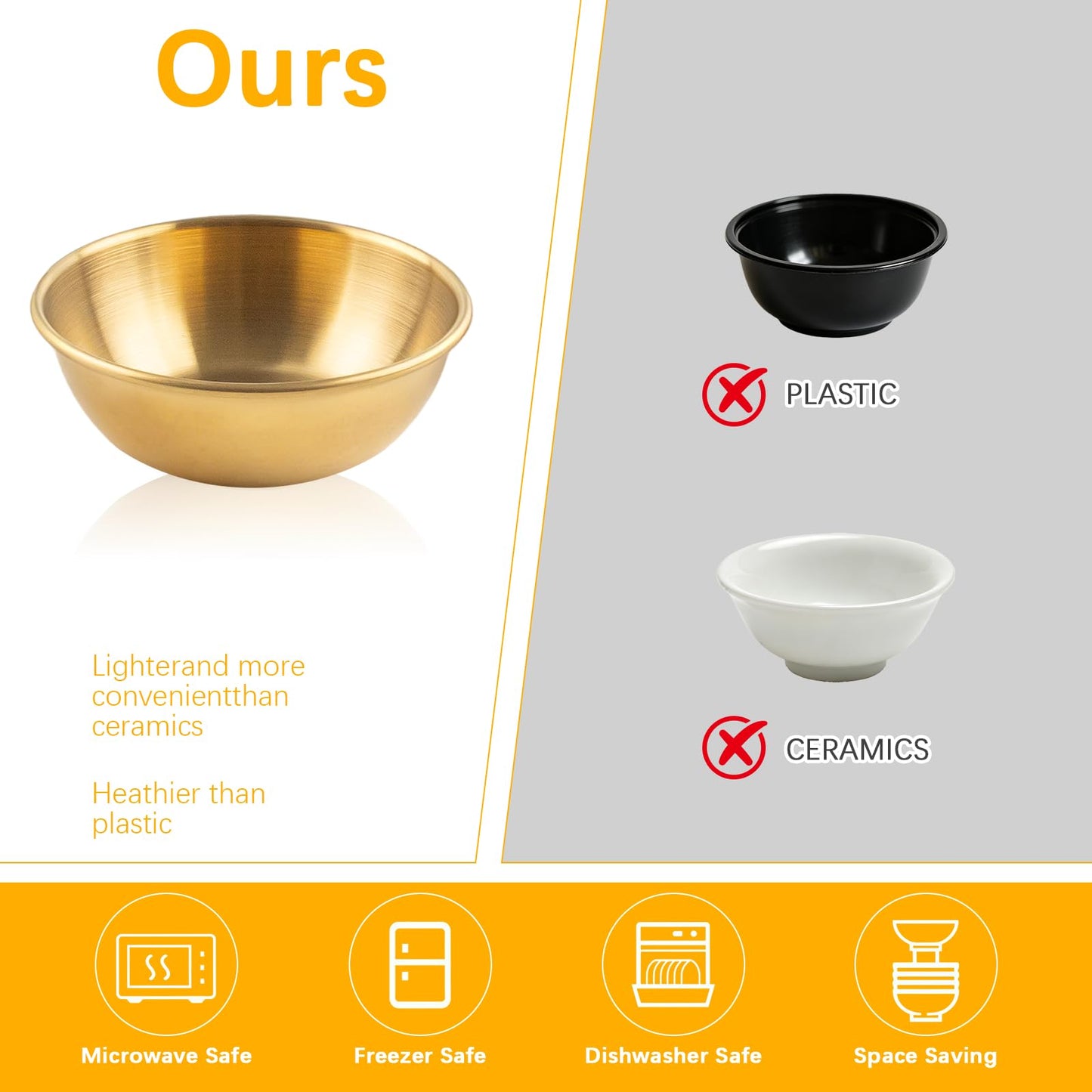 Orepzinc 16 Pcs 3.5 inch Stainless Steel Sauce Dishes Mini Individual Saucers Bowl Round Seasoning Dishes Sushi Dipping Bowl Appetizer Plates (Gold)