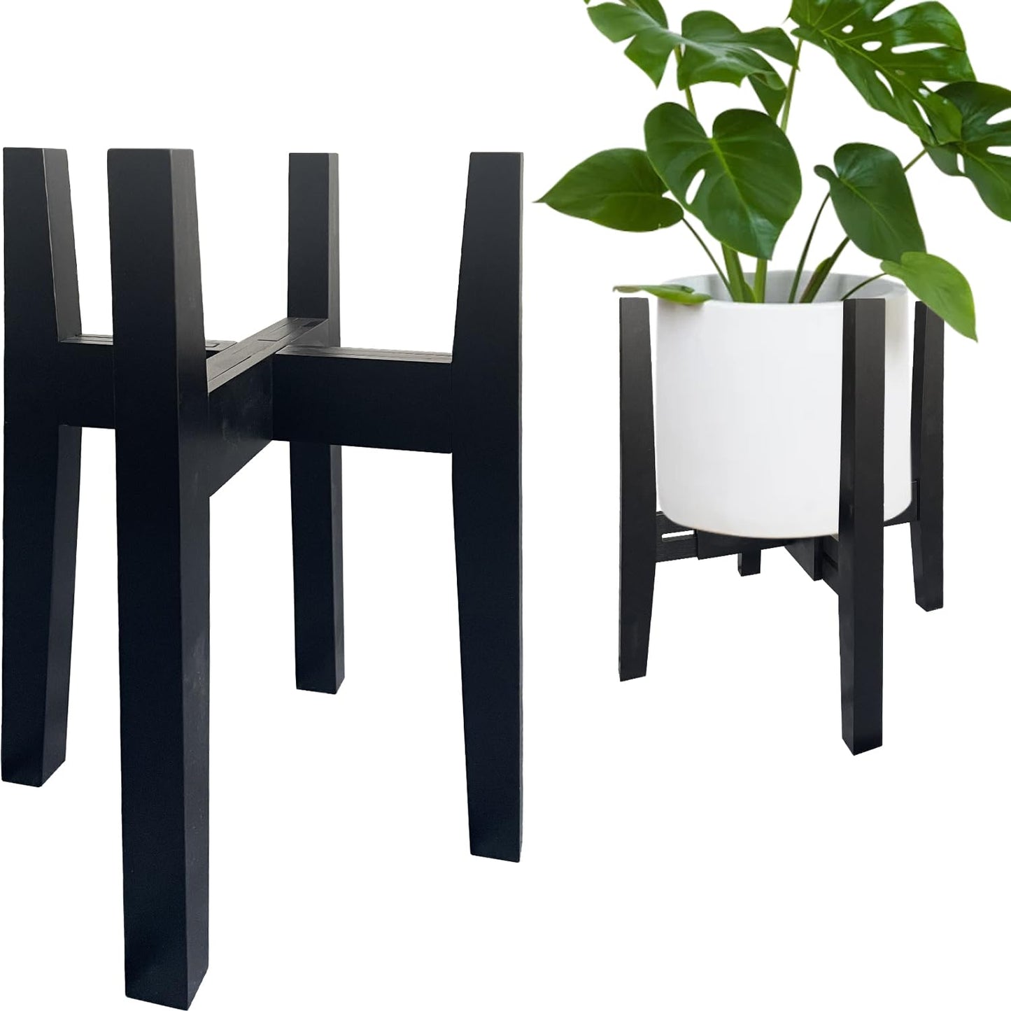 Sholramo Adjustable Plant Stand Indoor Bamboo Mid Century Modern Plants Stand Corner Plants Flower Holders Single Floor Plant Stands- 8.2-11.8 in (Pot & Plant Not Included) (Black, （8.2-11.8in）)