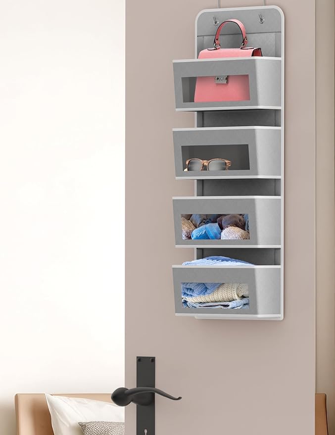 Simple Houseware 4 Clear Window Pocket Over Closet Door Storage Hanging
