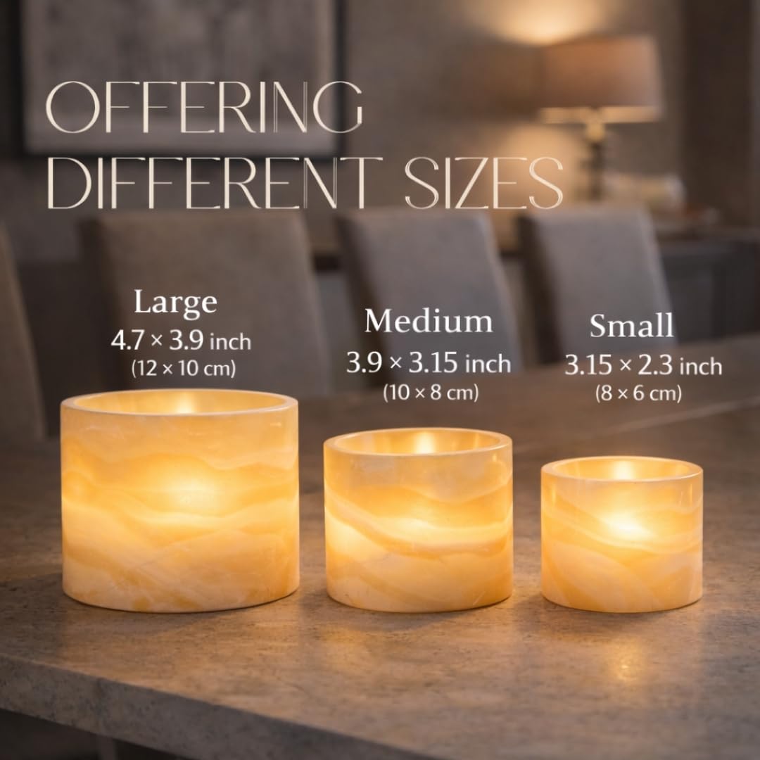 Single Alabaster Candle Holder, Sturdy Tealight Candle Holders, Translucent Stone for Calming Glow, Perfect for Ambient Lighting & Gifts, Warm Illumination, Multiple Sizes