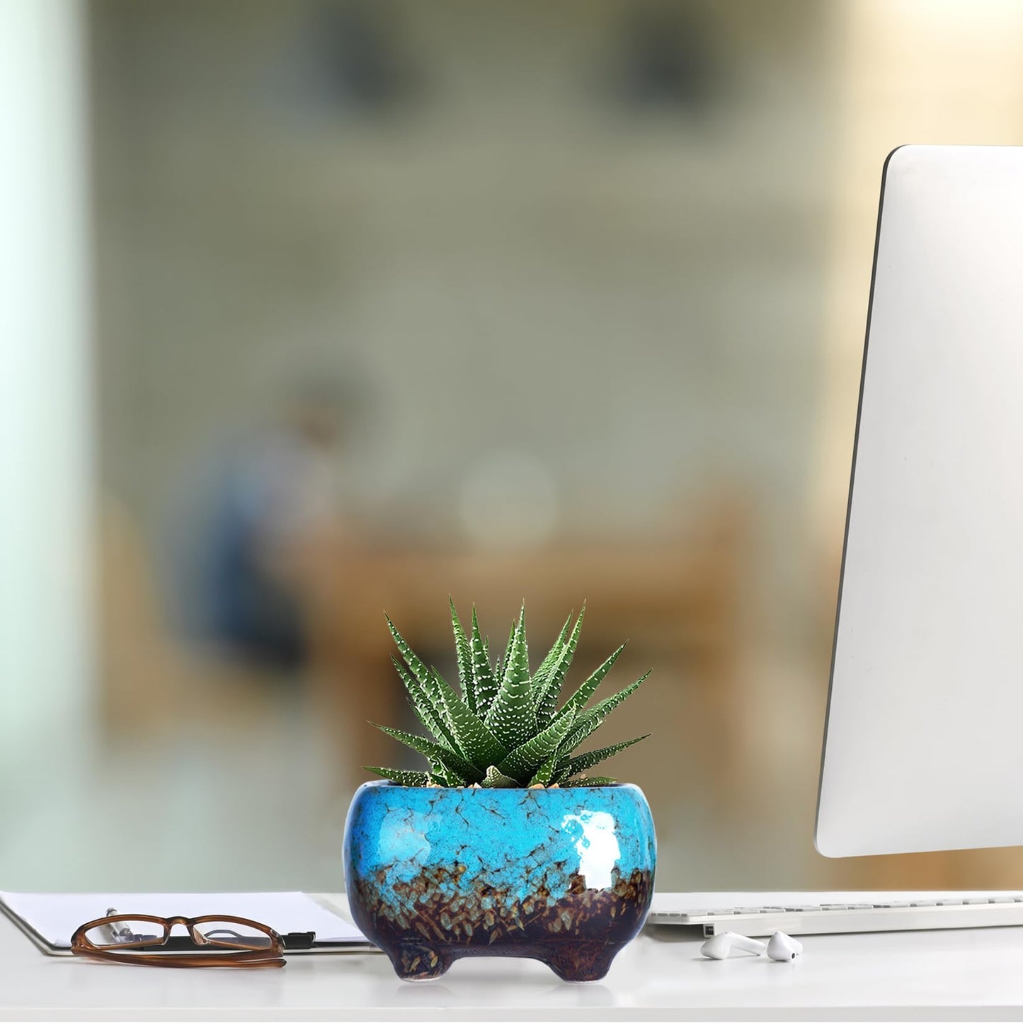 ARTKETTY Succulent Pots - 4.7 Inch Small Succulent Planter Pots with Drainage Hole Ceramic Flower Pots for Indoor Cactus Plants Pack of 5