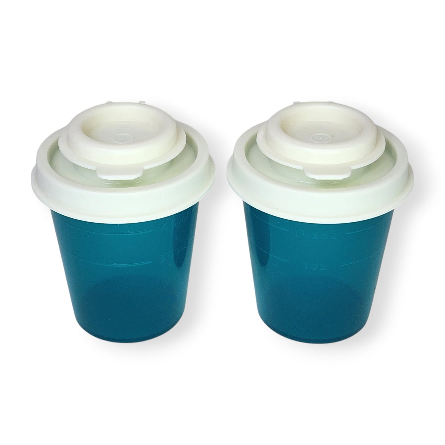 Tupperware Mini Salt and Pepper Shakers Set of 2 Teal Green with Cream Lids